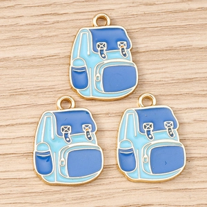Colgantes de mochila en esmalte azul con aros dorados para creación de joyería DIY