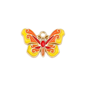 Colorful enamel butterfly pendant charm in red orange yellow for DIY jewelry making
