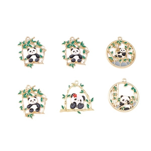 Lot de 6 pendentifs émaillés panda et bambou style chinois pour bijoux DIY
