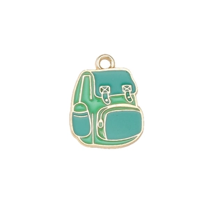 Colgante de mochila de esmalte verde con bordes dorados para crear joyas DIY