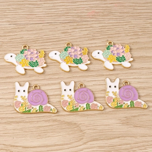 6pcs set of alloy enamel snail and turtle flower charms for DIY jewelry making