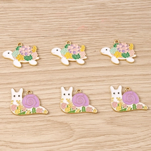 Colorful enamel turtle and snail flower charms for DIY jewelry making and crafts