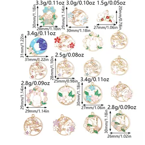 Size chart for rabbit flower pendants showing dimensions in mm and weight in g and oz