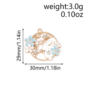 Detail view of rabbit sakura enamel pendant with size 29mm by 30mm and weight 3.0g