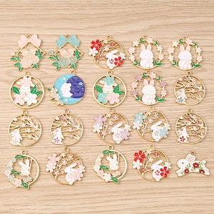 Alloy Enamel Rabbit Charms For DIY Jewelry Making Colorful Flower Wreath Rabbit Pendants For Bracelet Necklace Accessories