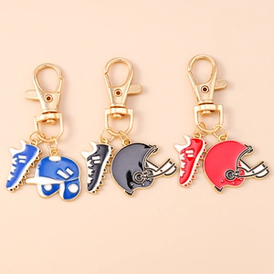 Sport Theme Zinc Alloy Rugby Helmet And Cleats Keychain For Bag Pendant Men Women Gift Enamel Metal Key Ring