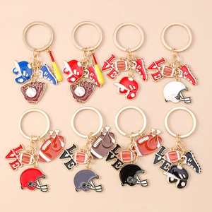 American Football Baseball Theme Enamel Zinc Alloy Keychain Sports Helmet Glove Bat Shoe Pendant Decorative Bag Charm