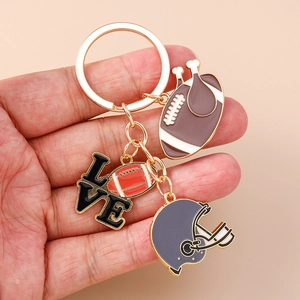 Detailed American football keychain charms with helmet and love football pendant