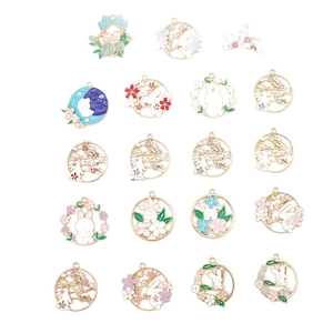 Enamel rabbit flower pendants in assorted colors for DIY jewelry making crafts