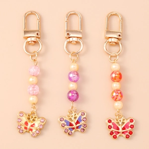 Zoete Vlinder Kralen Sleutelhanger Legering Strass Emaille Kunstmatige Kunstparel Tas Hanger Voor Vrouwen Meisjes Sieraden Cadeau