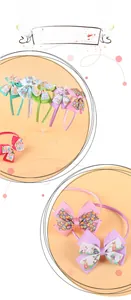 Detailed set of Easter headbands and hair ties with colorful bunny and egg print patterns