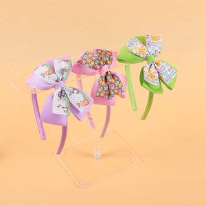 Three-piece Easter headband set for girls with colorful bunny print bow decorations