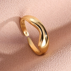 Minimalist Irregular Wave Copper Ring Adjustable Open Liquid Metal Style Fashion Jewelry For Women High Polish