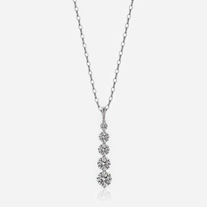 Close-up of five graduated round sparkling stones set in a vertical linear necklace