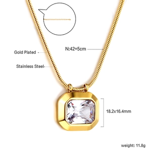 Detailed specifications of gold plated stainless steel necklace with rectangular zircon