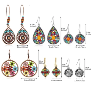Detailed size specifications for bohemian vintage alloy hollow earrings in multiple styles