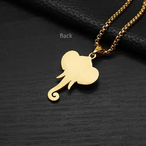 Vintage golden elephant head pendant necklace for men with brushed stainless steel finish
