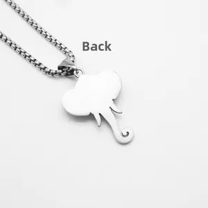 Detailed back view of elephant pendant with brushed stainless steel finish on box chain
