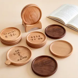 Customized solid wood coasters with laser engraving and display stand for coffee