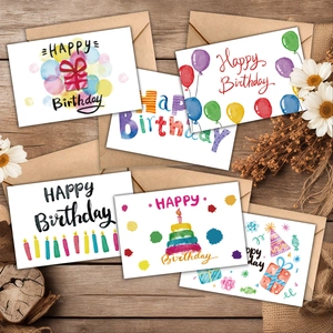 Happy Birthday Greeting Cards And Envelopes White Cardstock Paper Printed Colorful Pattern Blank Inside Message Card