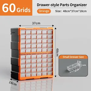 Organizer con 60 cassetti per minuteria e mattoncini Lego, plastica grigia, 48x37x18cm