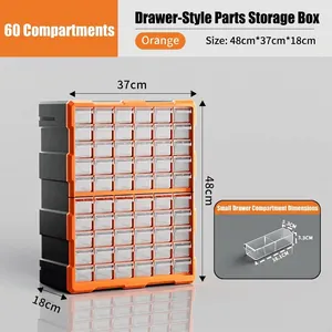 Casier de rangement orange avec 60 tiroirs pour pièces, taille 48x37x18 cm