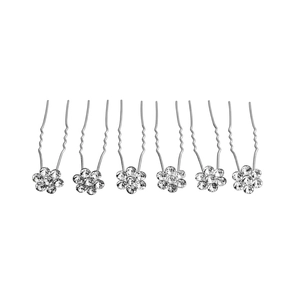 Elegant set of 6 silver bridal hair pins with minimalist crystal flower design