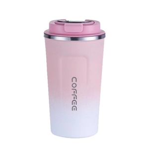 Pink gradient 304 stainless steel insulated coffee mug with leak-proof flip lid