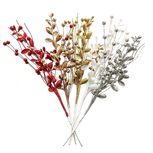 Christmas Artificial Berry Branches Glitter Sequin Picks DIY Holiday Wedding Home Party Decoration Floral Stems