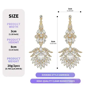 Size chart showing large rhinestone drop earrings with dimensions of 8cm height and 3cm width