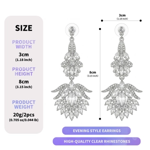 Detailed size specifications for crystal dangle earrings with 3cm width and 8cm height