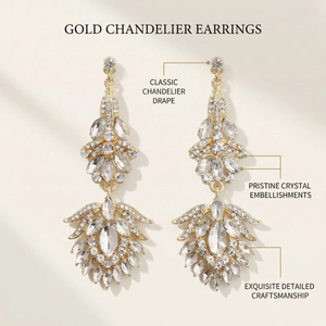Exquisite golden chandelier earrings with rhinestone leaf design for elegant bridal wear