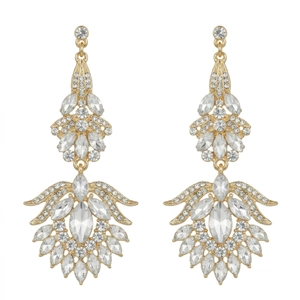 Elegant gold vintage chandelier earrings with sparkling crystal rhinestones for weddings