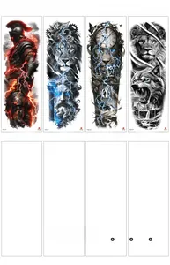 Detailed sheet showing warrior and lion full arm waterproof temporary tattoo designs
