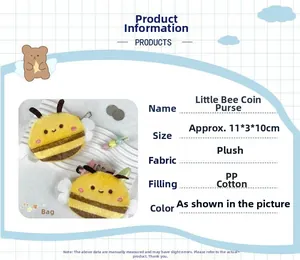 Detailed size specifications of the plush bee coin purse with soft yellow and black fabric