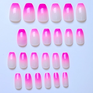 Detailed flat lay of 24 pieces long coffin gradient rose red press-on nails set