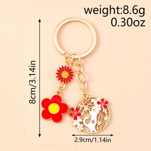 Detailed size and weight specs for the floral enamel cat keychain with 8cm total length