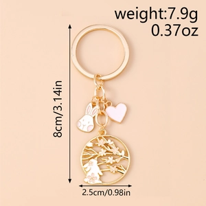 Detail view of rabbit pendant with dimensions 8cm long and 2.5cm diameter for keychains