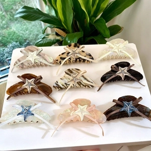 Pince à Cheveux Élégante en Acétate avec Étoile de Mer et Nœud Style Océan Été Pince Crabe Accessoire Cheveux Femme