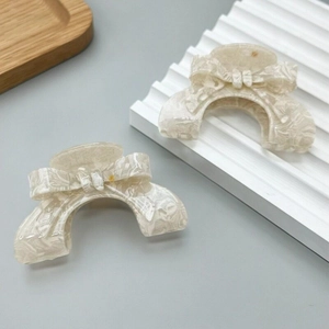 French Elegant Bow PVC Hair Claw Clip Marble Texture Arch Shark Clip For Women Daily Hair Accessory