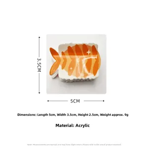 Detailansicht der 5 cm großen Sushi-Haarklammer aus Acryl mit Größenabmessungen