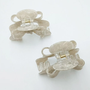 Elegant French style cream grey marble textured bow hair clips set for women's hairstyles
