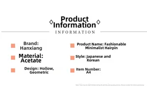 Detailed information panel for acetate hair clip featuring hollow geometric design specs