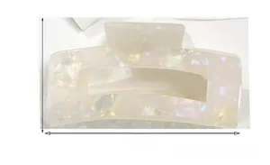 Detail view of large 8.5cm iridescent acetate hair claw clip with dimensions