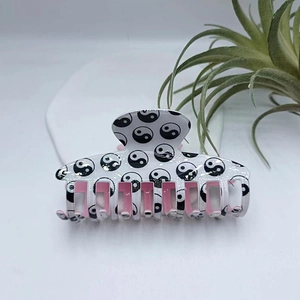 New Chinese Style Tai Chi Yin Yang Hair Claw Clip Retro Contrast Pink Interior Large Acetate Hair Clip For Women Daily Styling