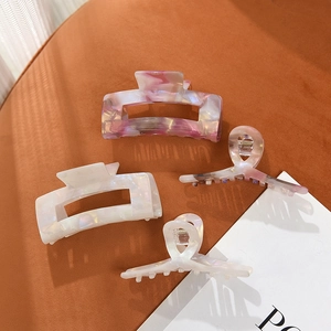 French Style Acetate Iridescent Marble Hair Claw Clip Large Hollow Geometric Shark Clip Ribbon Design Elegant Hair Accessory For Women