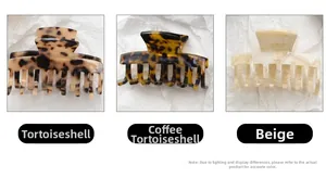 Detailed comparison of three acetate hair claws in tortoiseshell and beige finishes