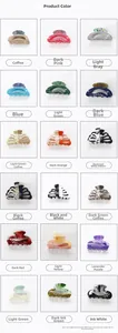 Detailed grid of 18 acrylic hair claws in assorted colors and rhinestone embellishments