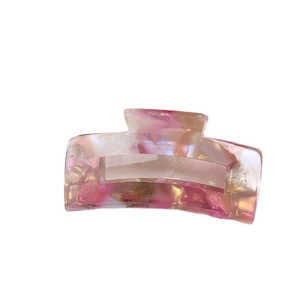 Pink and white marble acetate rectangular hair claw clip with pearl luster finish