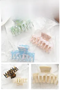 Detail of cellulose acetate hair claws with marble pattern and strong metal spring